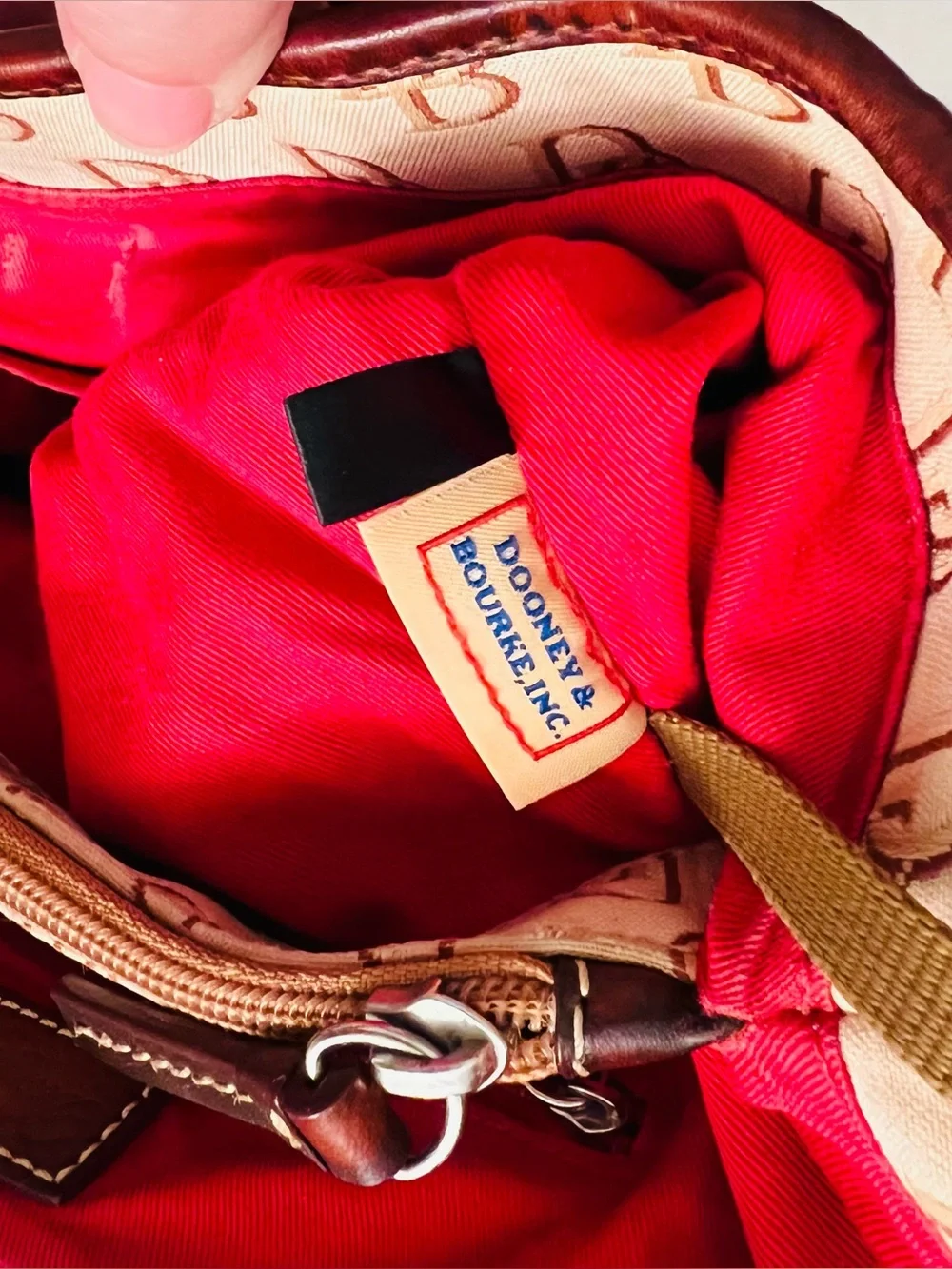 Dooney & Bourke Monogram Satchel Top Handle Turn Lock Zip Red Lining Refurbished